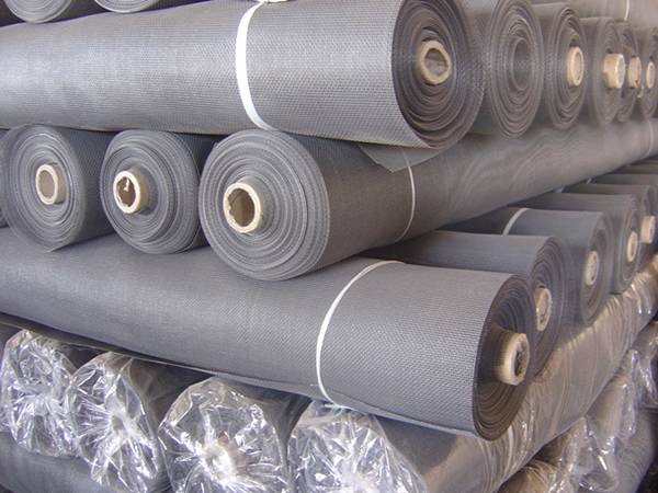 Grey color insect screen rolls neatly emissions in the warehouse