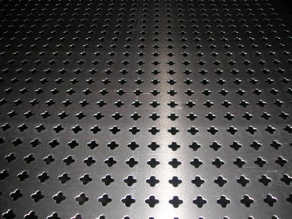 Perforated aluminum metal sheet with crosswise holes in straight rows